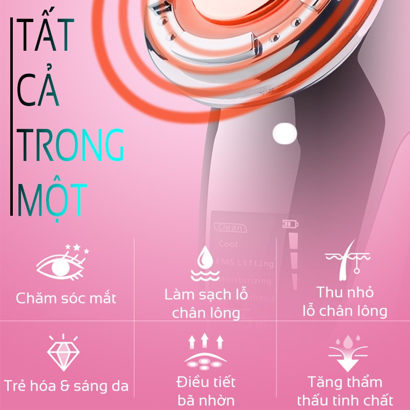 Máy massage mặt nóng lạnh ion, Máy đẩy tinh chất điện di cao cấp Trẻ hóa da, giảm mụn Bảo Hành 6TH QStore
