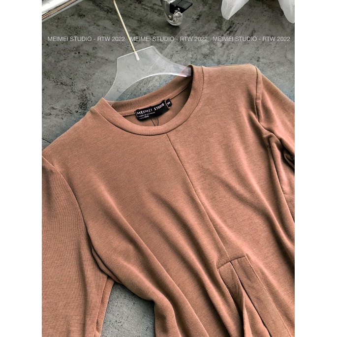 Áo len nữ mongtoghi vạt chéo - Áo ôm body dài tay, cổ tròn, vải len co giãn, dễ phối đồ | XKA43 | Meimei Studio