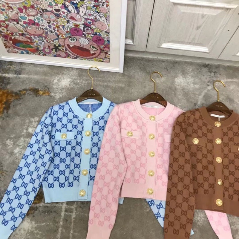 Áo Khoác Cardigan Dệt Kim Dáng Ngắn In Chữ LXYG2022 Cài Khóa Kim Loại Thời Trang Thu Đông Mới Cho Nữ