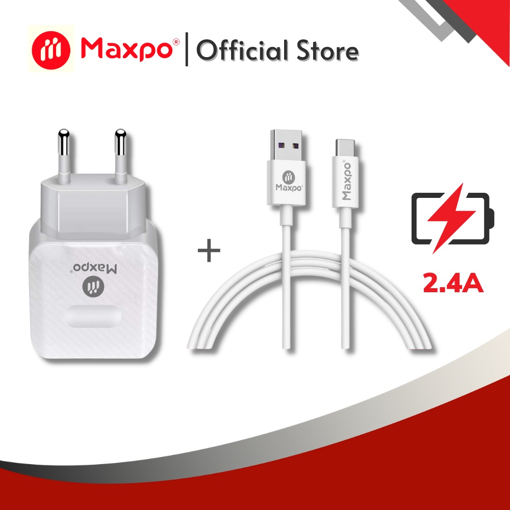 Bộ Củ Cáp Sạc Nhanh 2.4A 12W MAXPO , Kiểm Soát Nhiệt Độ Thông Minh, Cung Cấp Dòng Điện Thích Ứng, An Toàn, Ổn Định 1m