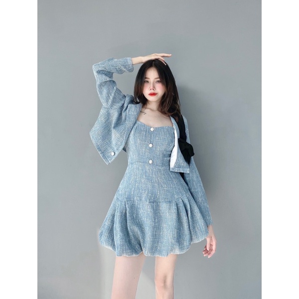 (sẵn-ảnh thật) set đầm bố và áo khoác vest 0514 sang chảnh