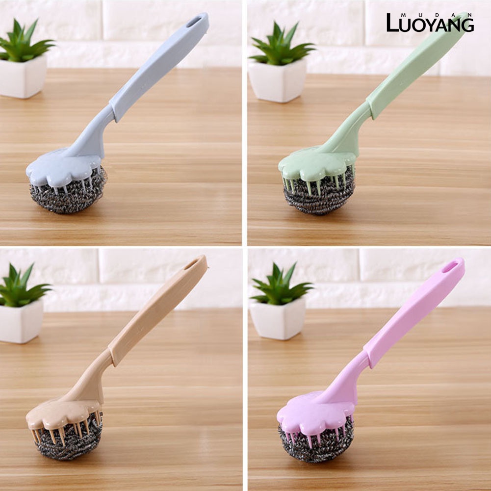 Cọ Chà Nồi Sợi Thép Tay Cầm Bằng Nhựa Tiện Lợi