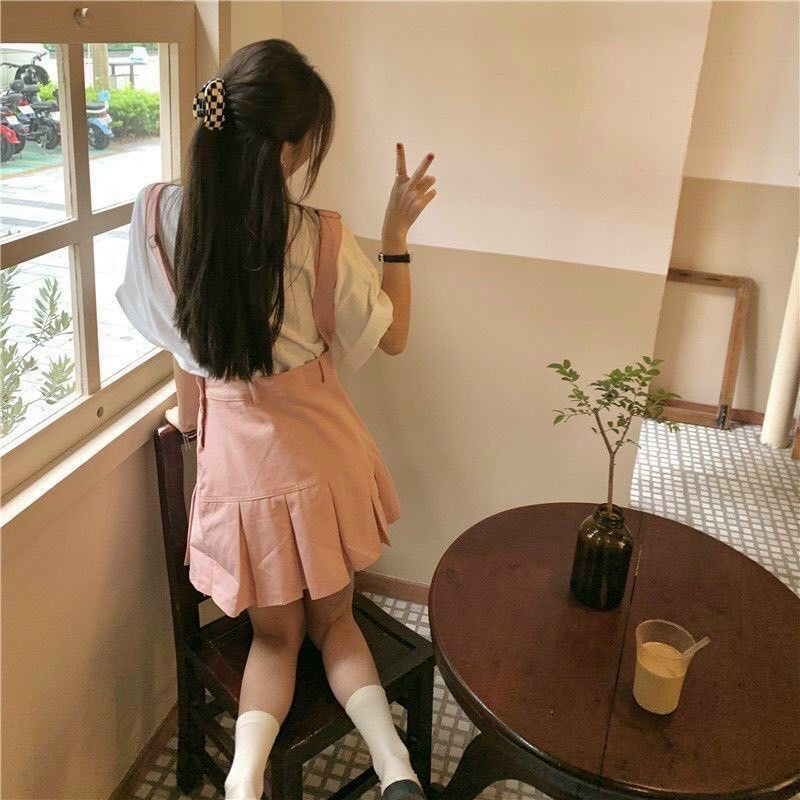 Set yếm chân váy xếp li nữ sinh