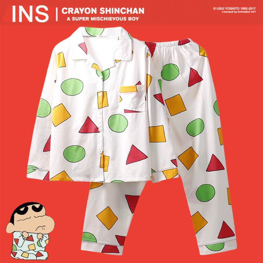 Bộ Đồ Ngủ Tay Dài In Hoạt Hình Cậu Bé Bút Chì Shin-Chan Thời Trang Mùa Thu Cho Nam Và Nữ