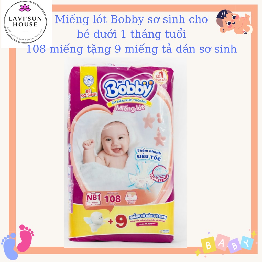 Miếng lót sơ sinh bobby newborn1 108 miếng tặng 9m tã dán sơ sinh