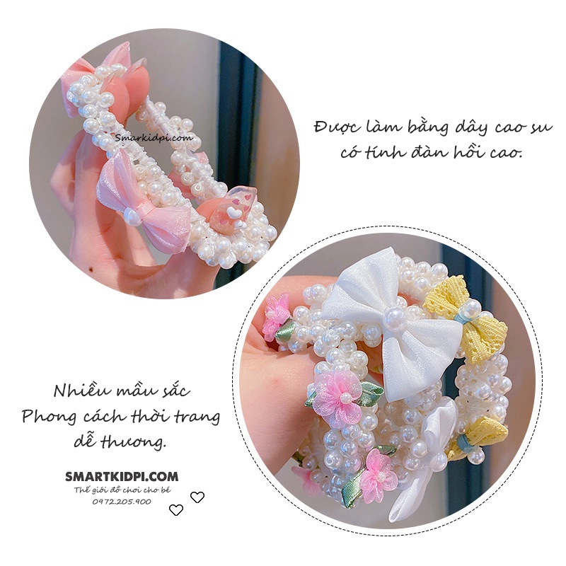 Dây Cột Tóc đính Hạt nhựa và nơ Thời Trang Cho Bé Gái loại đẹp