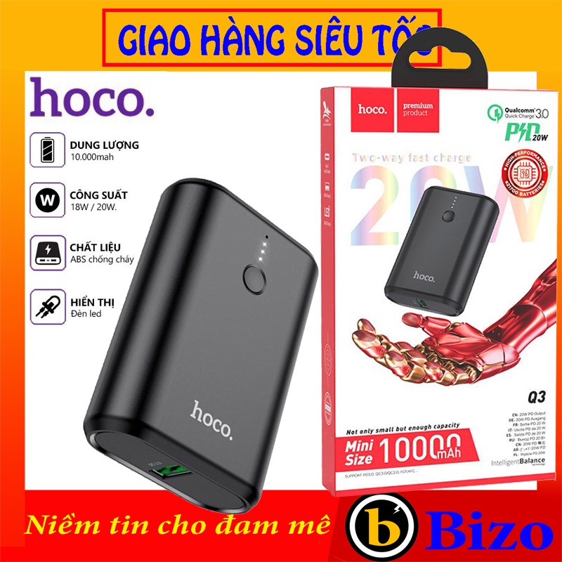 🌈SẠC NHANH 20W🌈Sạc dự phòng anker Hoco Q3 10000mAh-PD+QC3.0,Pin dự phòng cổng ra Type C dùng cho iphone,xiaomi,samsung