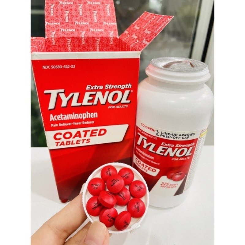 Viên uống 𝙏YLÊ𝙉ÔL Acetaminophen Extra Strength 500mg 225 Coated Tablets Mỹ