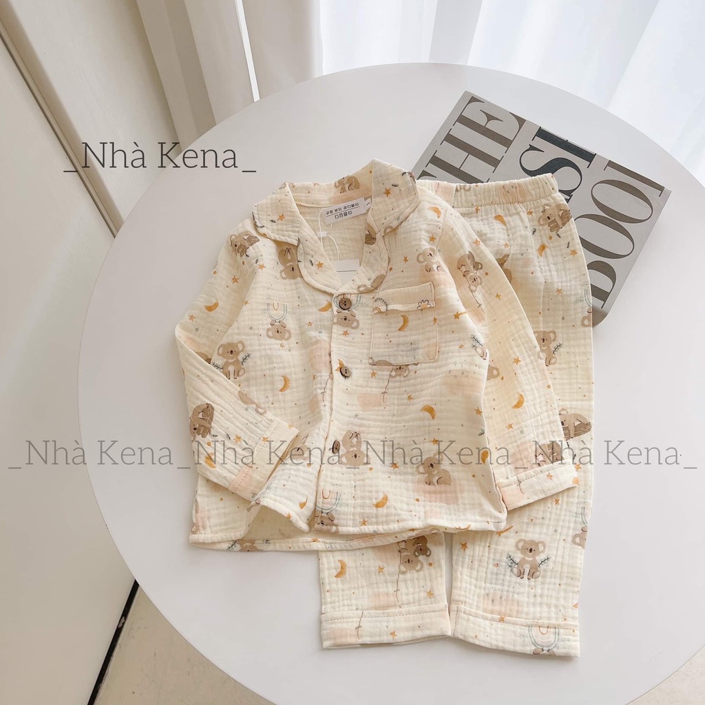 Pijama  dài tay  vải xô muslin cho bé gái