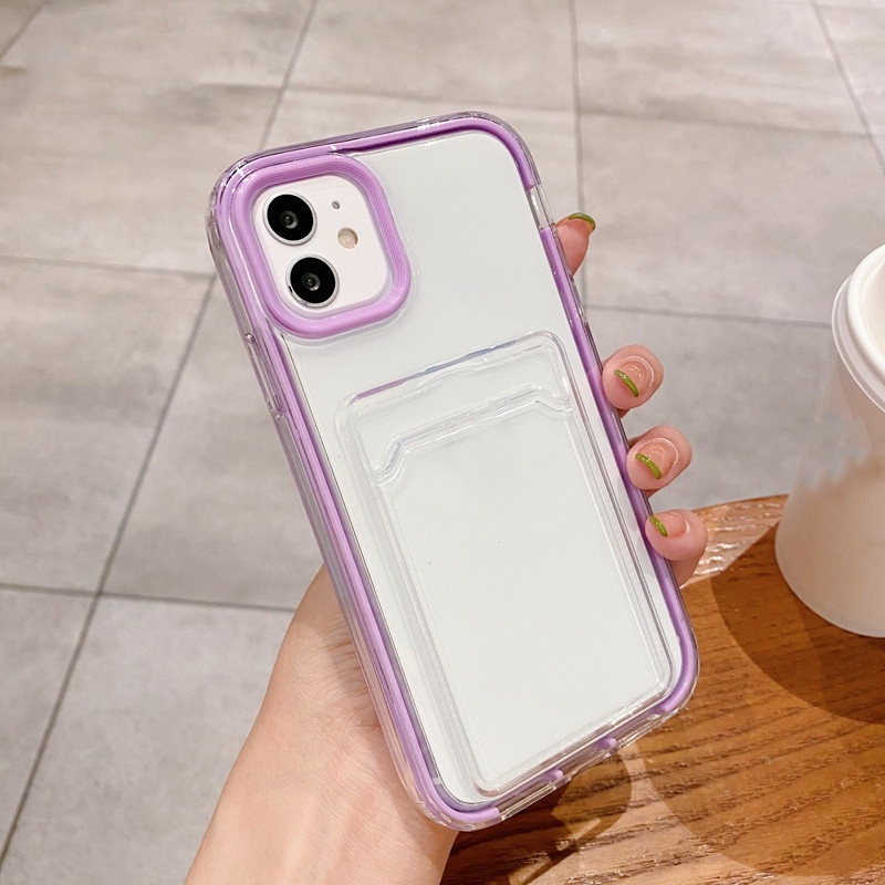 Ốp Điện Thoại Cứng Trong Suốt Chống Sốc 3 Trong 1 Có Ngăn Đựng Thẻ Cho iPhone 14 13 12 11 Pro Max Mini XR XS X 8 7 Plus + SE 2020
