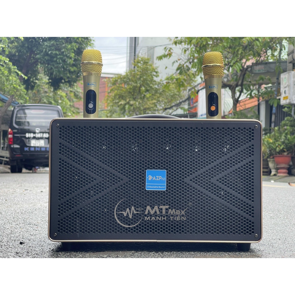 Loa di động xách tay AZPRO AZ 388 karaoke âm thanh cực chi tiết. Bass 16, 2mid và 6 chiếc loa treble kèm 2 mic không dây
