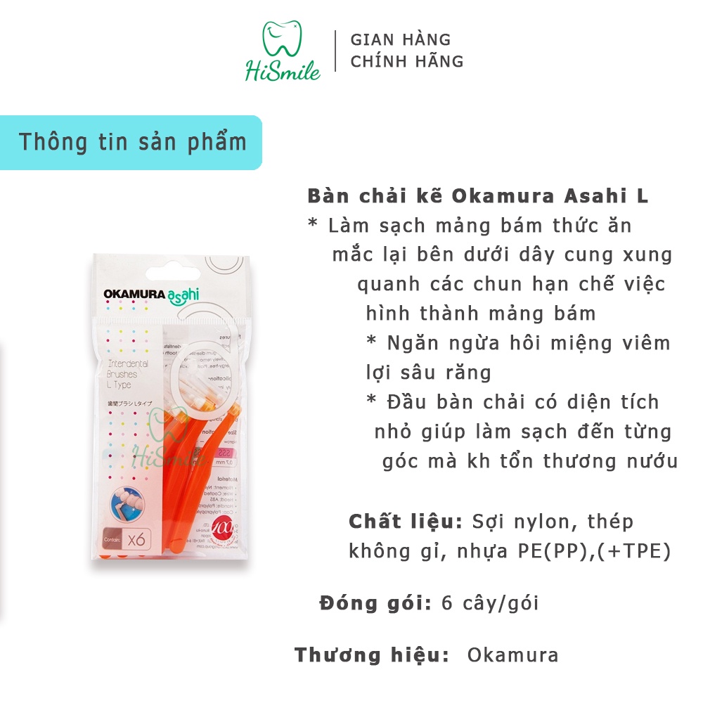 Bàn chải kẽ răng Asahi dạng chữ L hàng chính hãng Okamura