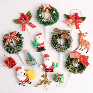 Cây thông giáng sinh noel, phụ kiện trang trí bánh kem, topper bánh kem noel