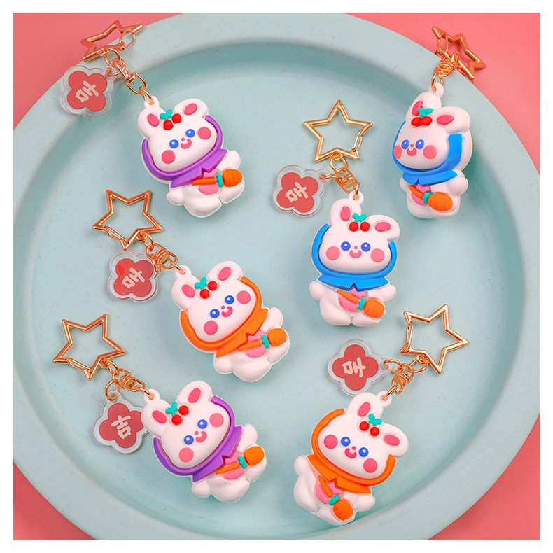 Móc Khóa Silicon Ba Chiều Hình Thỏ Cherry Hoạt Hình Dễ Thương Trang Trí Túi Xách / Ba Chiều diy Dành Cho Học Sinh