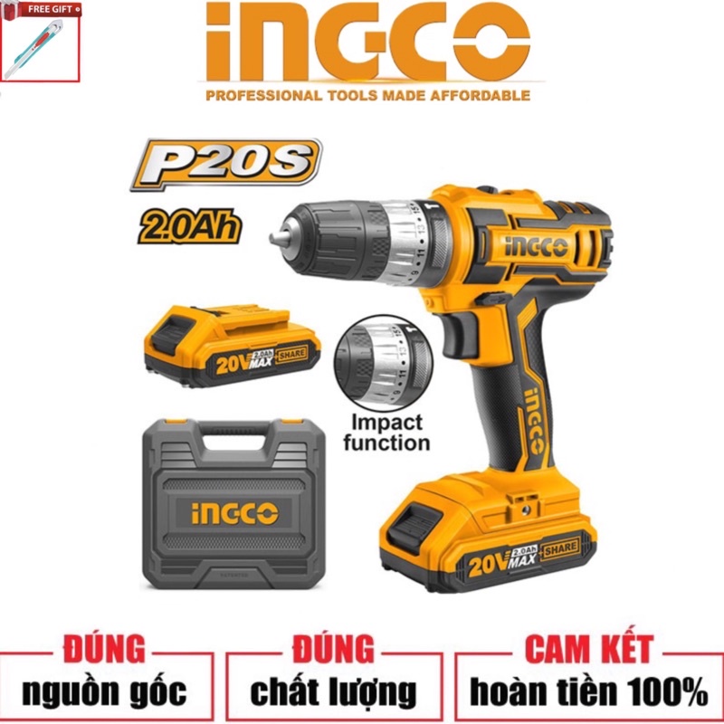 INGCO Máy khoan búa dùng pin Lithium 20V CIDLI200215 (Cam kết Chính Hãng 100%)