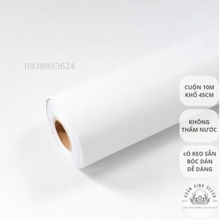 Giấy dán tường trắng trơn vân nhám Xuân Vinh Decor rẻ đẹp cuộn 10m khổ 45cm có keo sẵn