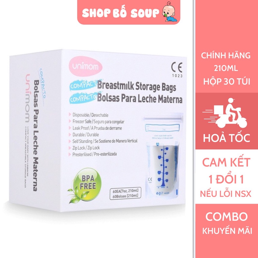 Túi trữ sữa Unimom dung tích 210ml giúp bảo quản sữa mẹ được lâu hơn Shop Bố Soup