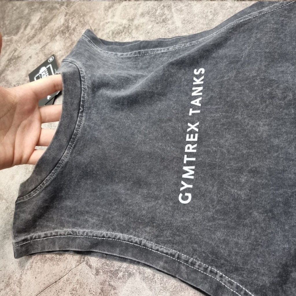 Áo tanktop tập gym nam cotton 100% phối màu wash SP223, Áo ba lỗ nam GYMTREX