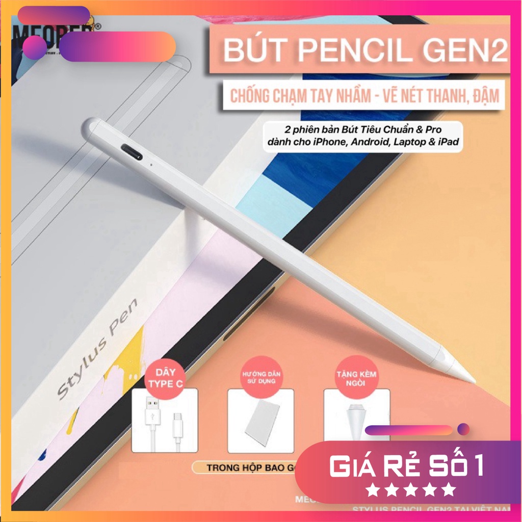 GIÁ MÊ CHỮ Ê Bút cảm ứng Stylus Pencil Gen 2 - Chống chạm nhầm, vẽ nét thanh đậm, ghi chú dành cho iPad Pro 11, 12.9, Ai