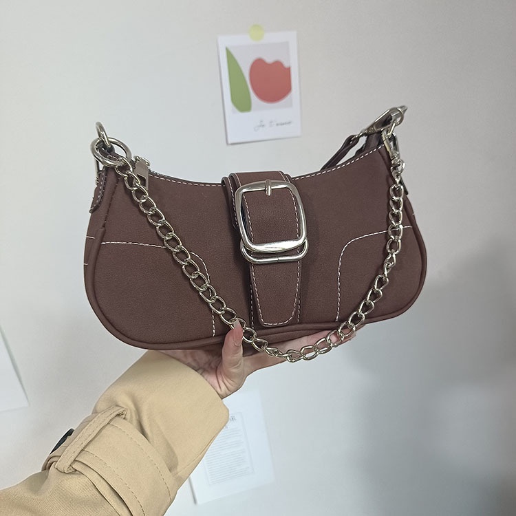 Túi Xách Mềm Bề Mặt Nhám Phối Dây Xích Phong Cách retro Cho Nữ