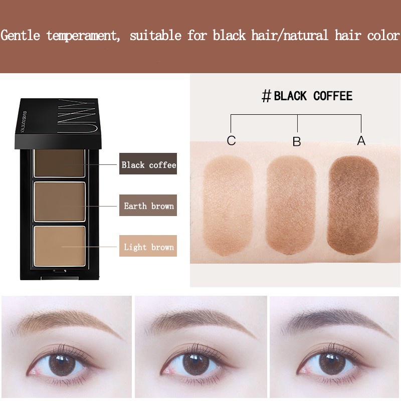 Bảng phấn kẻ lông mày UNNY CLUB 3 màu tùy chọn chống thấm nước có cọ và gương 3g