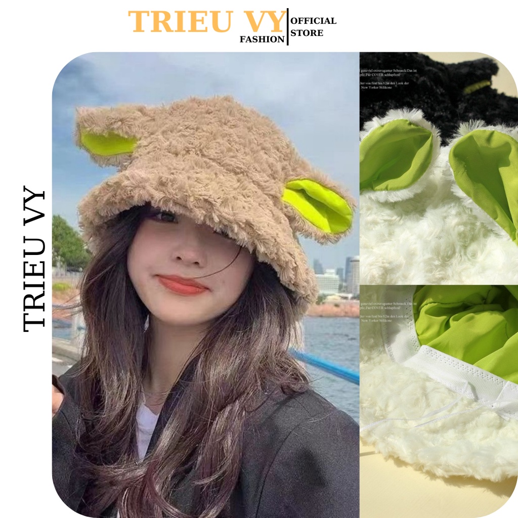 Nón Tai Bèo Lông Tai Cừu Ngộ Nghĩnh Đáng Yêu, Mũ Bucket Lông Mềm Mại Có Tai TRIEUVY_FASHION