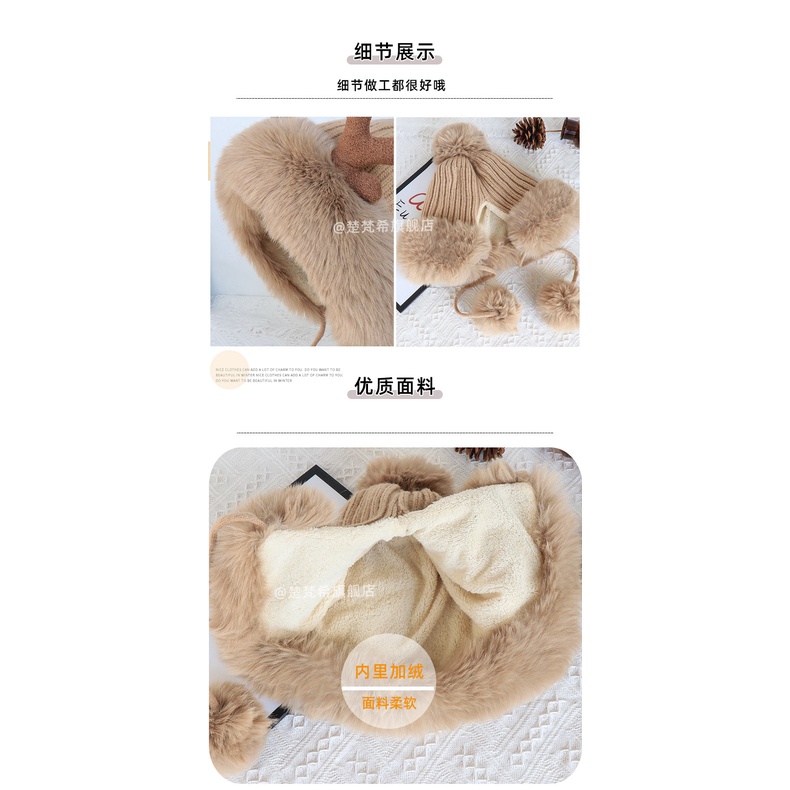 Mũ Len Giáng Sinh Dày Dặn Giữ Ấm Tai Hình Sừng Hươu Dễ Thương Cho Nữ