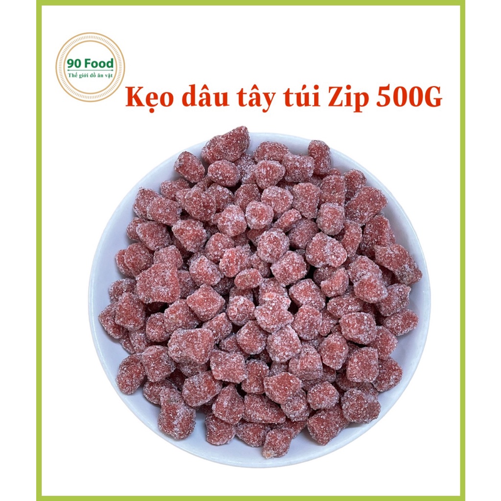 Kẹo Dâu Tây mix Kẹo Dâu Tằm Đà Lạt 90 Food túi Zip 500G thơm ngon nhức nách