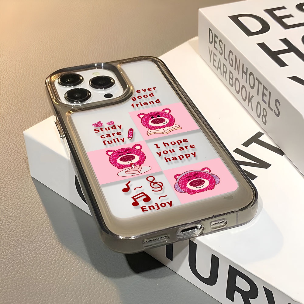 Ốp Điện Thoại Trong Suốt In Hình Gấu Và Dâu Tây Cho iphone 14 Pro Max 13 11 12 7Plus X XR XS Max 8 7