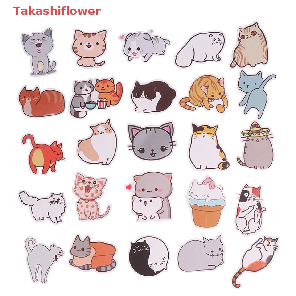 Set 50 Miếng Dán Trang Trí Laptop / Điện Thoại / Ván Trượt / Xe Hơi Hình Mèo Dễ Thương