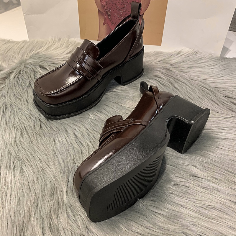 Giày ulzzang mũi vuông đế 5cm phong cách Anh