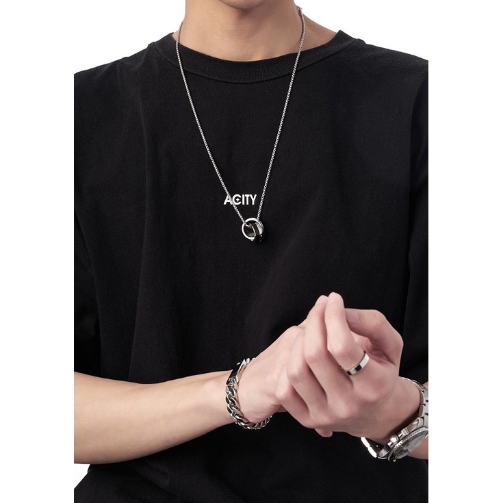Vòng cổ nam nữ Duo Chain dây chuyền Punstore màu bạc Titan đẹp phụ kiện thời trang - Vòng cổ Duo Chain