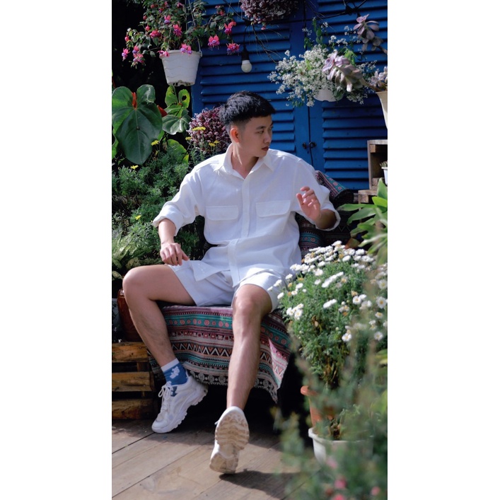 SOMI VẢI BỐ, FORM RỘNG TAY DÀI TRẮNG ĐEN