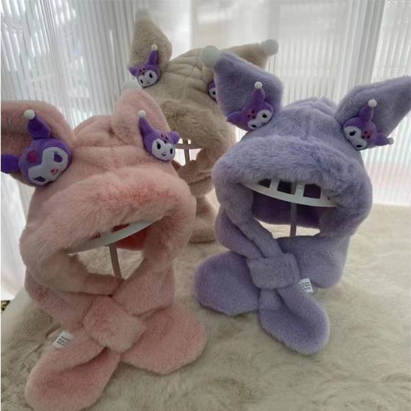 Ns3 Sanrio Kuromi set Ba Món Găng Tay Mũ Khăn Choàng Lông Dày Mềm Giữ Ấm Mùa Đông Làm Quà Tặng Cho Bạn Gái