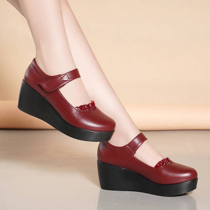 Giày Cao Gót Da Đế Xuồng Chống Trượt Phong Cách Hàn Quốc Cho Nữ