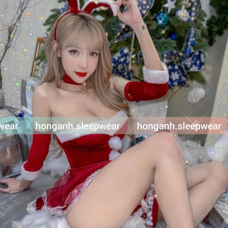 N04 váy cosplay noel đầm giáng sinh nhung đỏ