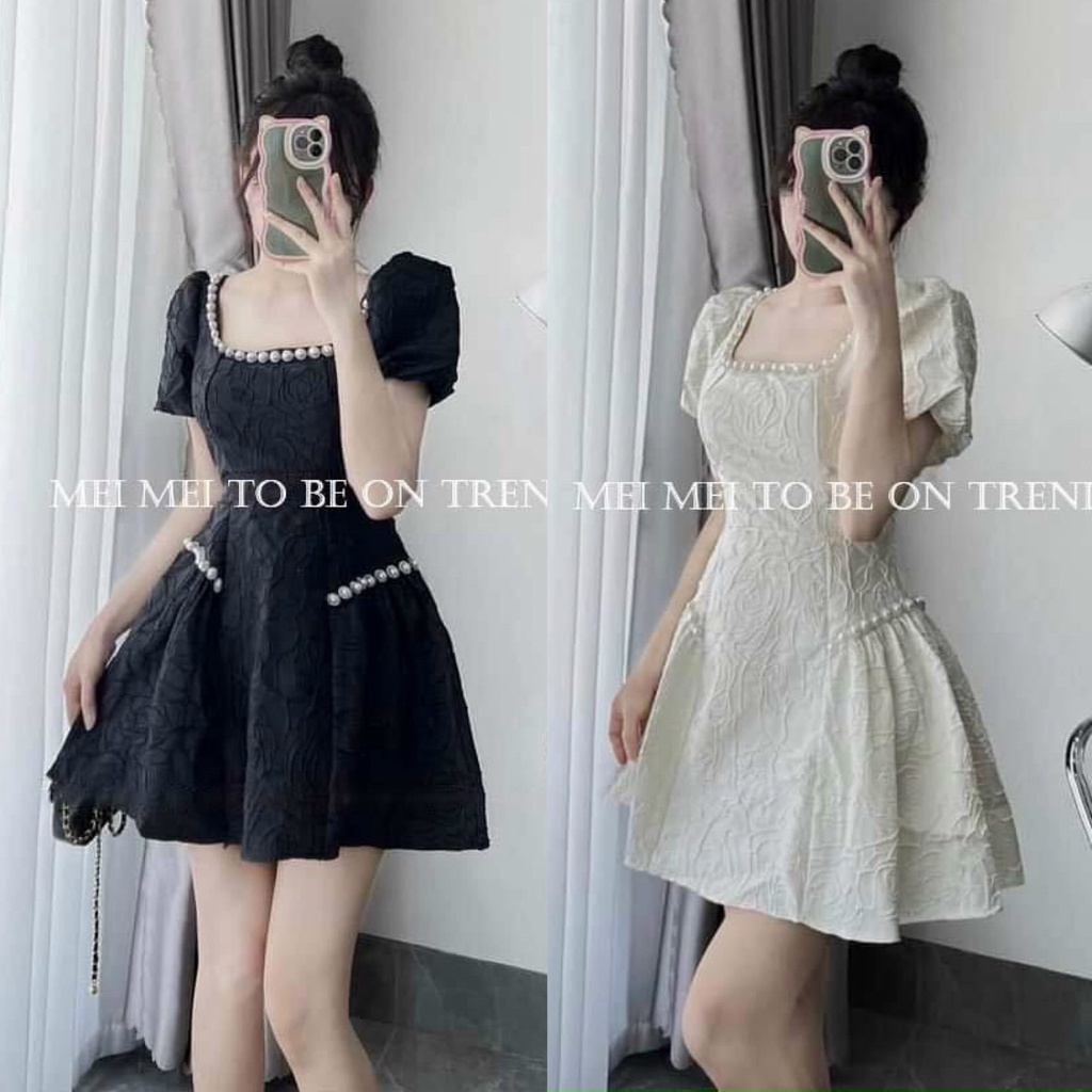 Đầm Váy Nữ Dáng Xoè Chất Vải Gấm Chạy Viền Đính Hạt Cườm ( Có Mút Ngực ) Thiết Kế Sang Chảnh Đi Làm Công Sở, Dạ Hội