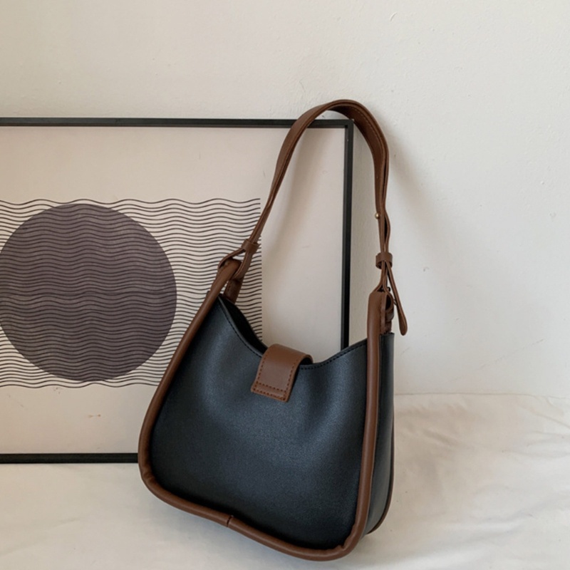 Túi Xách Đeo Dưới Cánh Tay Màu Khối Phong Cách Retro Dễ Phối Đồ Cho Nữ