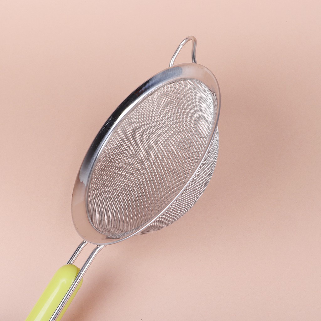 Rây lọc lưới cháo siêu mịn cho bé ăn dặm, viền inox cán xanh lọc trà, bột cán