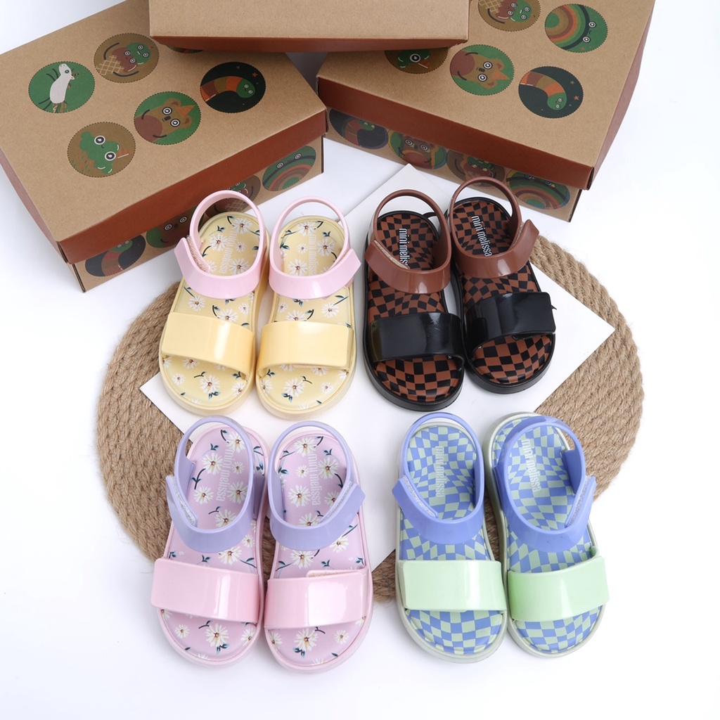 Mini MELISSA Giày Sandal Khóa Dán Họa Tiết Hoa Cúc Thời Trang Mùa Hè Dành Cho Trẻ Em (Không Kèm Hộp Đựng Giày)