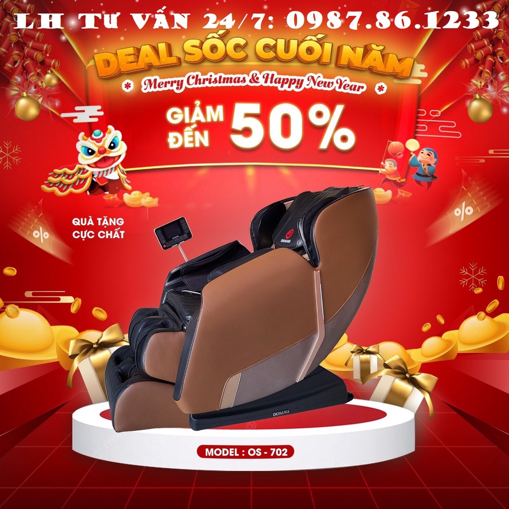 {XẢ KHO CUỐI NĂM SALE 50%} Ghế Massage Cao Cấp Toàn Thân Nhật Bản Okinawa OS 702 - Massage 4D, bi di chuyển, trục SL