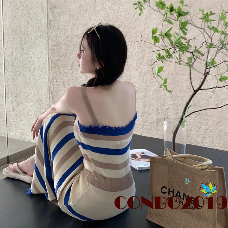 Đầm Dài Không Tay Họa Tiết Sọc Thời Trang Dành Cho Nữ