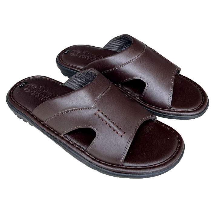 Dép da nam quai ngang da bò mau đen Trường Hải đế cao 3cm DNĐ125