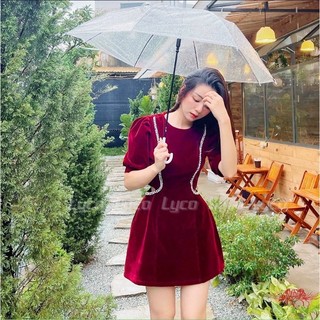 ĐẦM NHUNG ĐÍNH ĐÁ HỞ EO