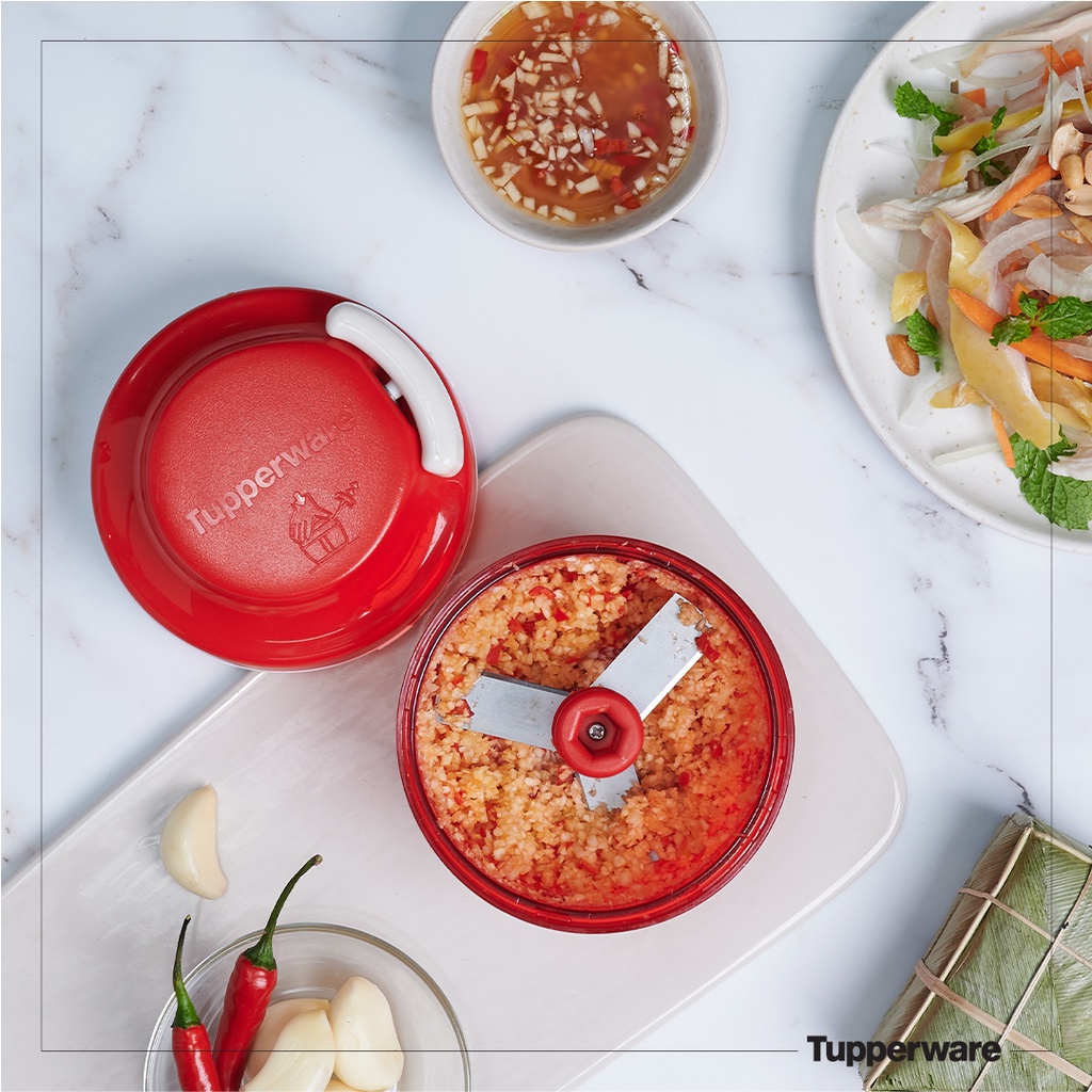 Máy xay cầm tay Tupperware Turbo Chopper xay gia vị tỏi ớt lạc thịt nạc đồ ăn dặm cho bé - Hàng chính hãng