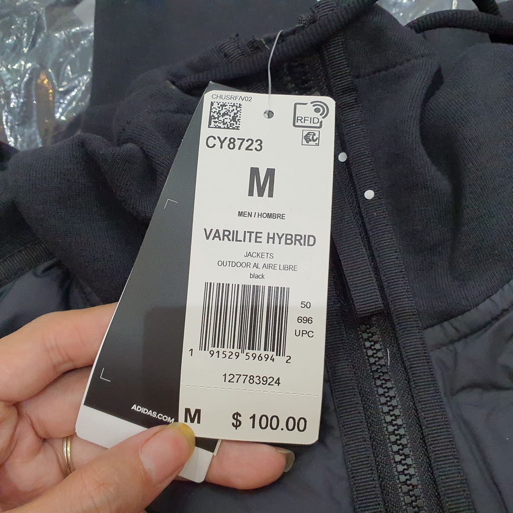 Áo khoác thể thao nam Adidas Varilite Hybrid chính hãng 80% lông vịt, chất liệu Polyester dệt trơn - Aries Sốp