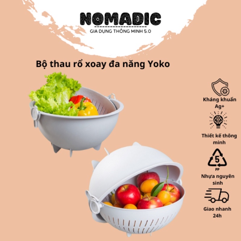 Bộ thau rổ xoay Inochi đa năng chịu nhiệt 28cm, thiết kế thông minh có thể tháo rời. GIAO MÀU NGẪU NHIÊN