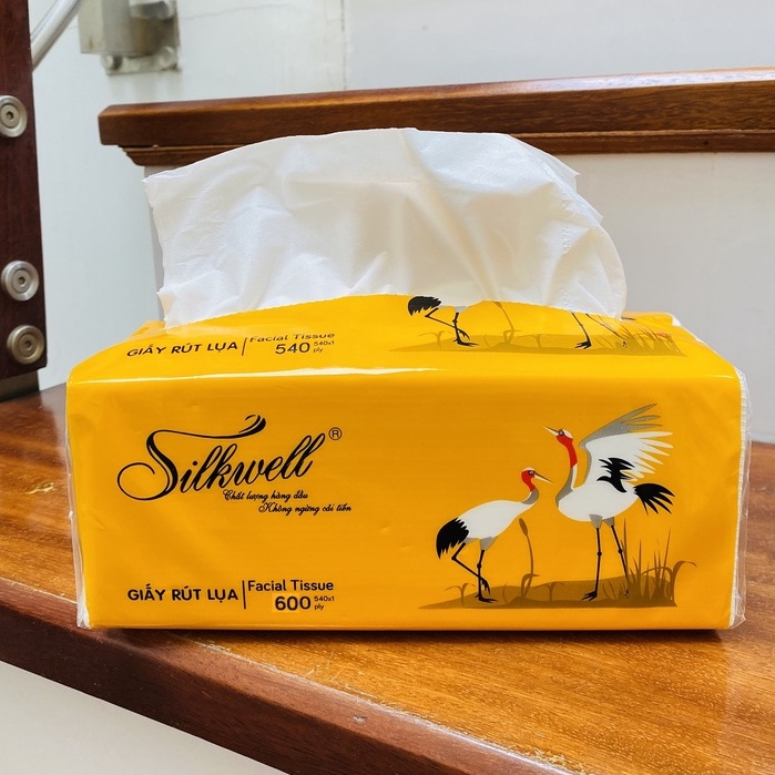 Giấy ăn Silkwell Sếu 200 tờ 3 lớp chính hãng, khăn giấy rút lụa siêu mềm mịn không tẩy trắng