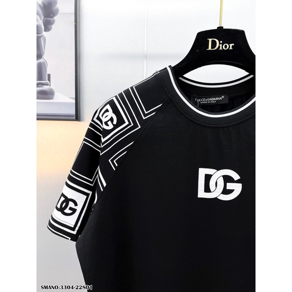 Áo Phông Nam Logo Viền Tay Chất Cotton Đen Trắng Hot Trend - Áo Thun Nam DG Chất Cotton