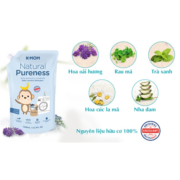Nước giặt-xả đồ sơ sinh chiết xuất thảo mộc tự nhiên K- Mom Hàn Quốc dạng túi (1300ml)